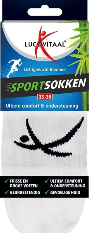LUCOVITAAL BAMBOE SPORTSOKKEN 35-38 WIT 1 PAAR