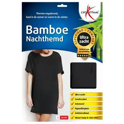 LUCOVITAAL NACHTHEMD BAMBOE -M- KORTE MOUW ZWART 1 STUK