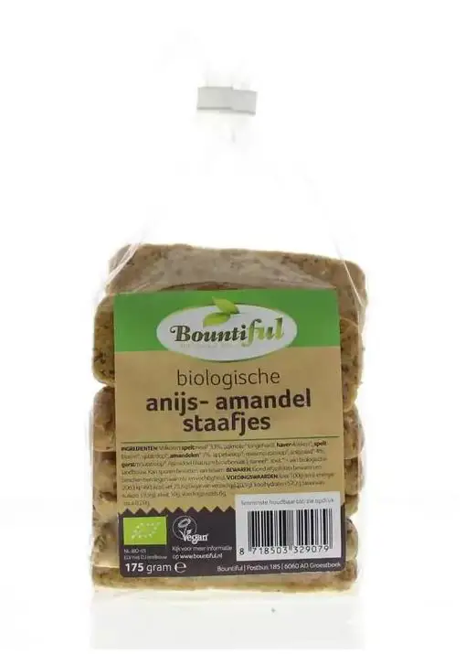 BOUNTIFUL ANIJS AMANDEL STAAFJES BIO 175GR