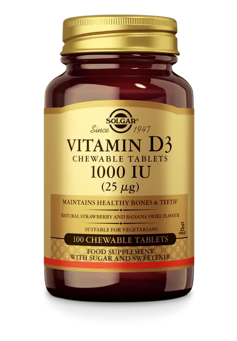 SOLGAR VITAMIN D-3 25MCG 1000IU 100 KAUWTABLETTEN
